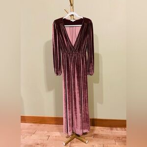 Baltic Born Rose Velvet Long-Sleeve Maxi Dress